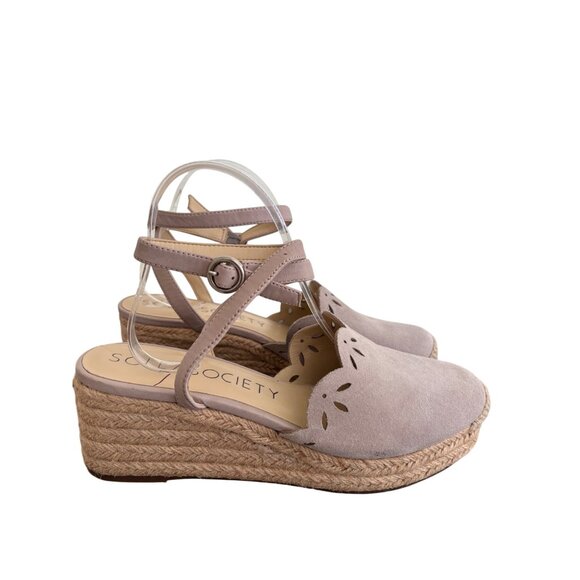 Sole Society Calysa Mauve Espadrille Wedge Sandals Laser-Cut Detail Womens 9.5 - Picture 2 of 13